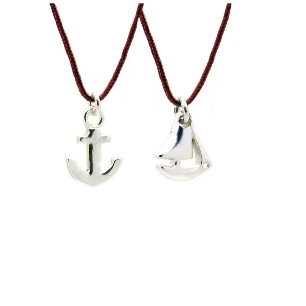 NEW IN BAG Lucky Feather Friendship Necklaces - Silver - Anchor & Boat